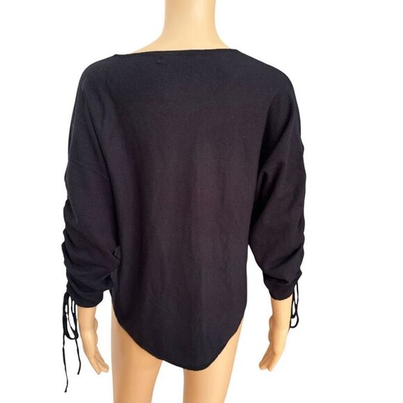 Max Studio Women's Ruched Sleeve Knit Sweater black size S NWT - Picture 4 of 8